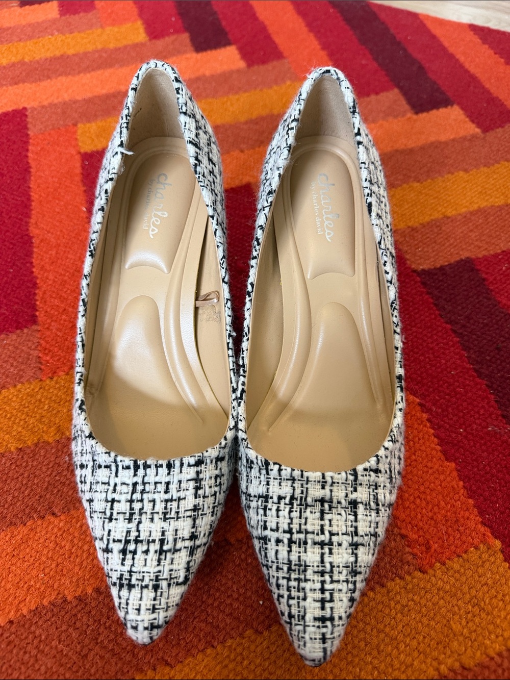 Charles David Black & White Tweed Pointed Toe Pumps